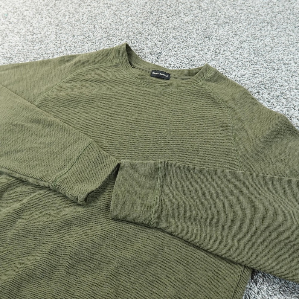 Banana Republic Shirt Mens M Green Knit Thermal Long Sleeve Pulover Crewneck Top